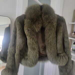 Green color Italy hand made Faux Fox Fur Jacket